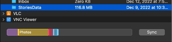 Finder file sharing showing Inbox and StoriesData folders