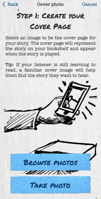 SnugStories screen for choosing a story cover image