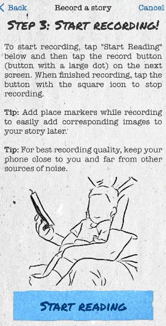 SnugStories start recording screen